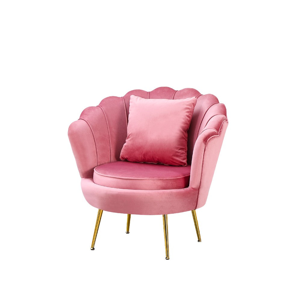 Poltrona a conchiglia Orel in velluto UF910-7 rosa e gambe oro