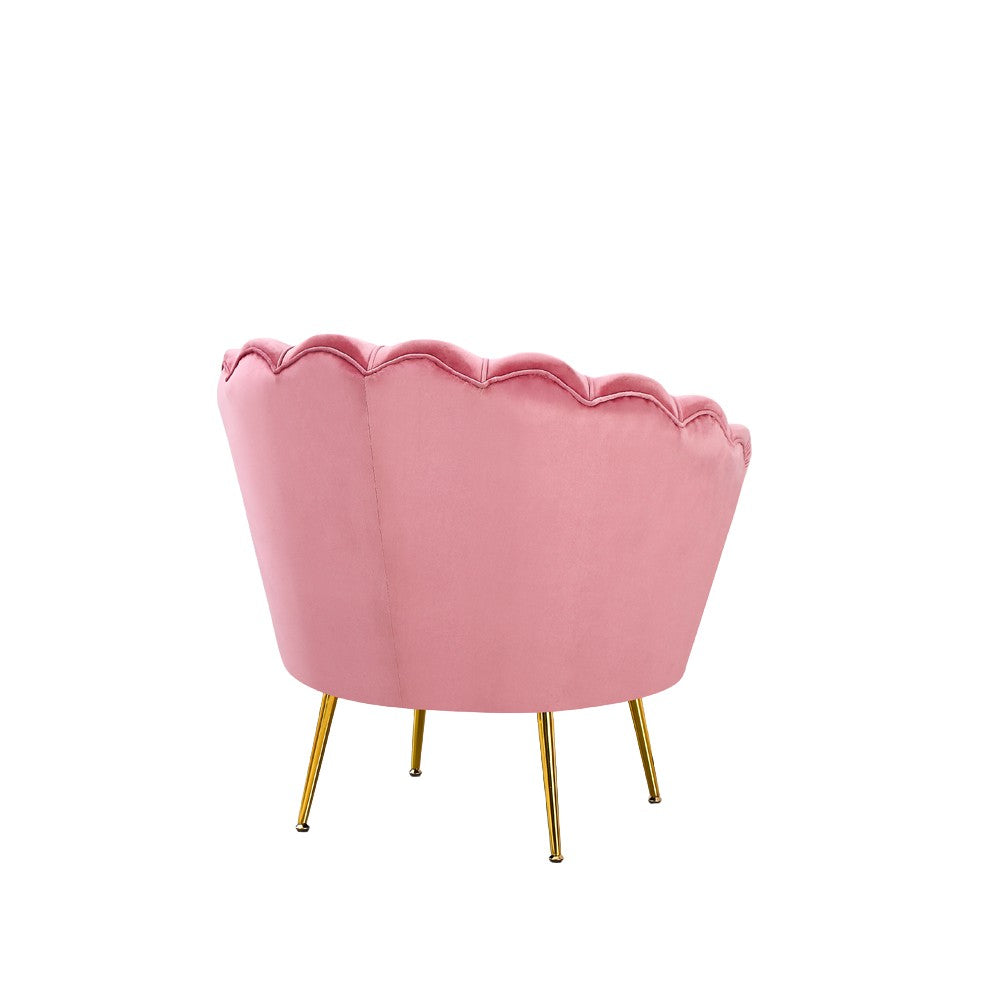 Poltrona a conchiglia Orel in velluto UF910-7 rosa e gambe oro