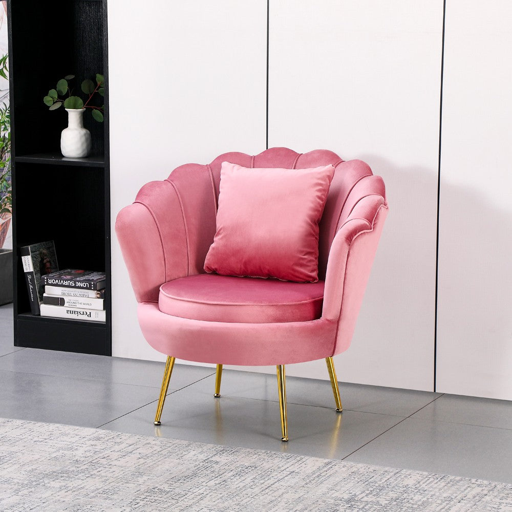 Poltrona a conchiglia Orel in velluto UF910-7 rosa e gambe oro