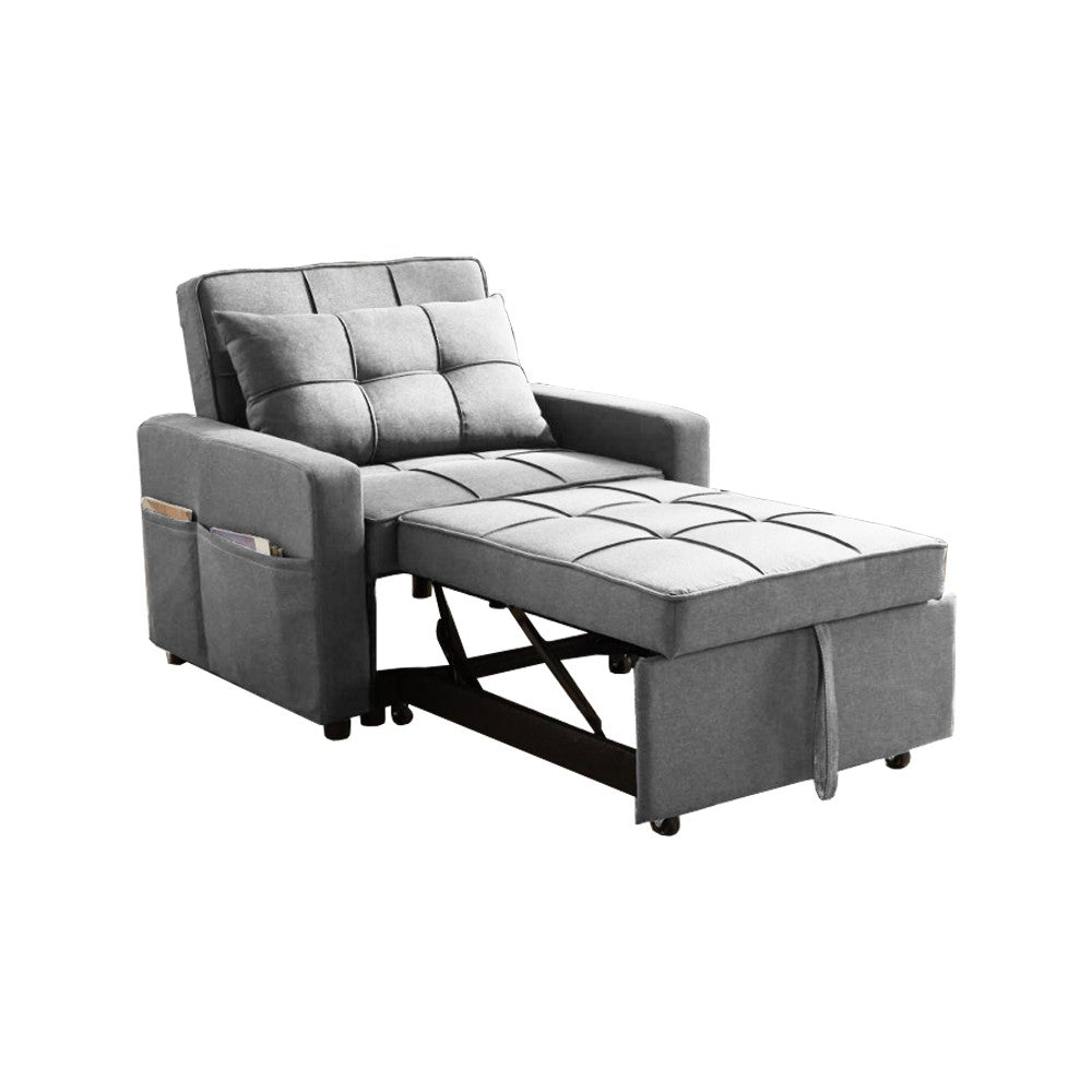 Poltrona letto Miray con schienale e seduta trapuntata in tessuto grigio