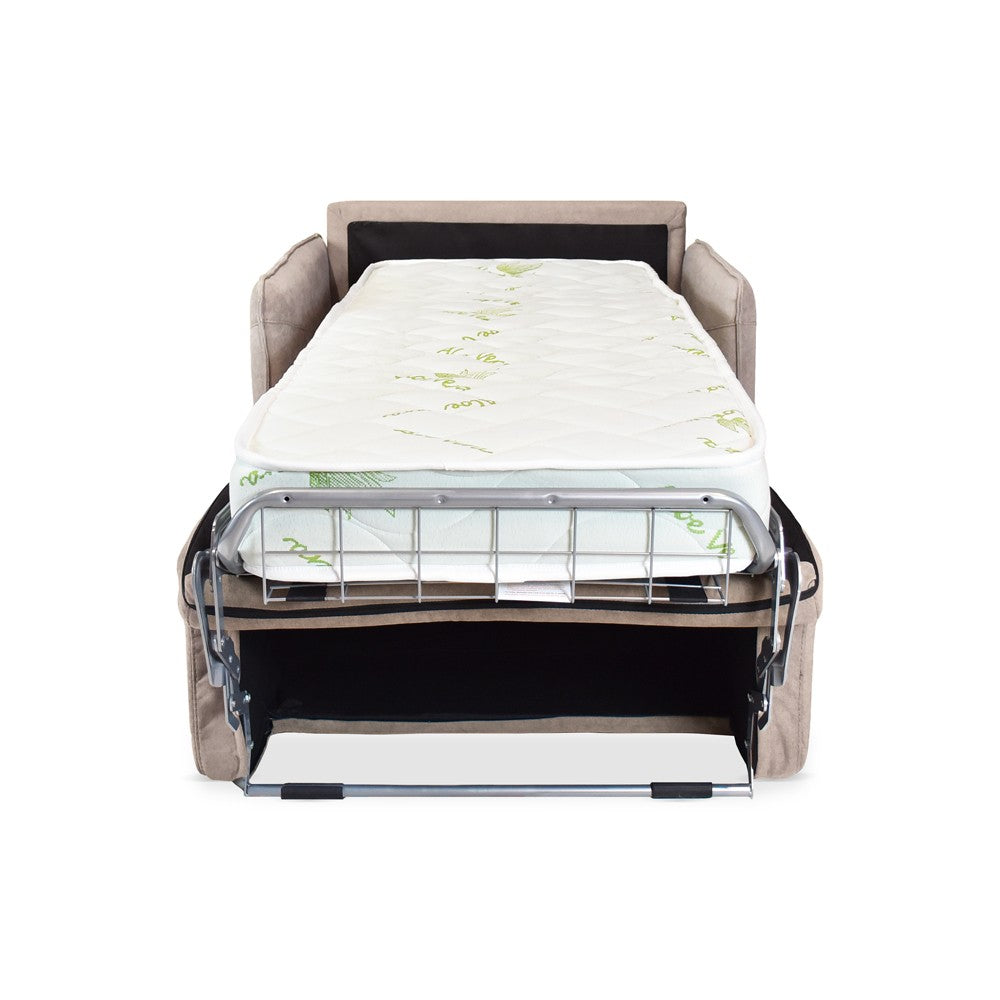 Poltrona letto Piri con rete elettrosaldata in tessuto Roma 03 lino