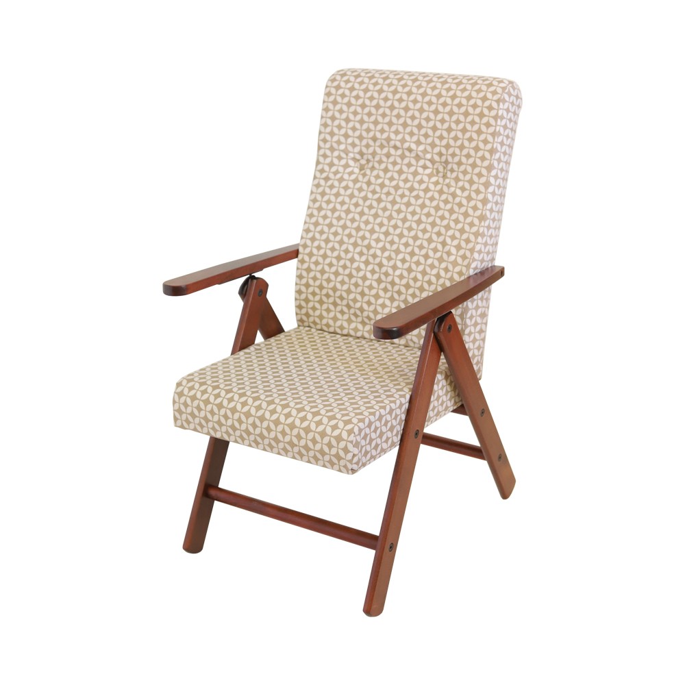 Poltrona Linosa in faggio regolabile con struttura noce e tessuto a fantasia