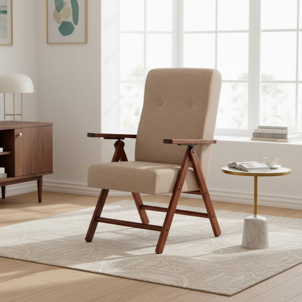 Poltrona Pianosa in faggio regolabile con struttura noce e tessuto beige