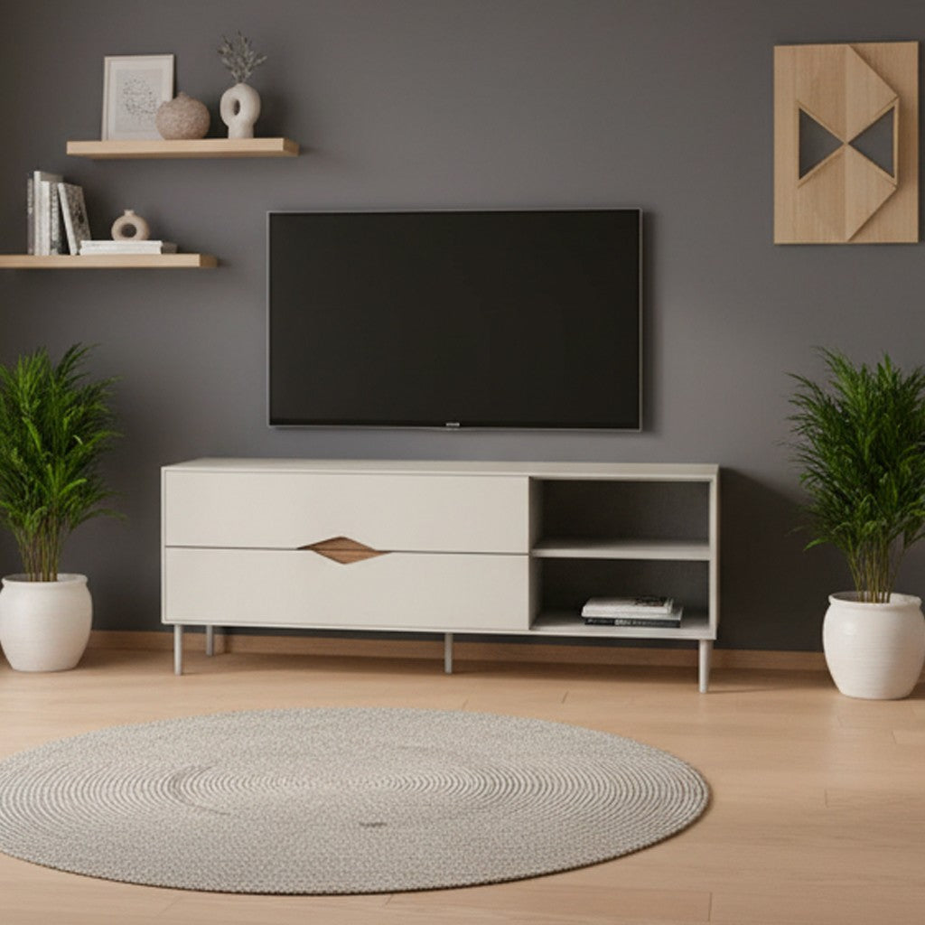 Porta tv Marquise in colore cashmere con dettaglio rovere deep oud