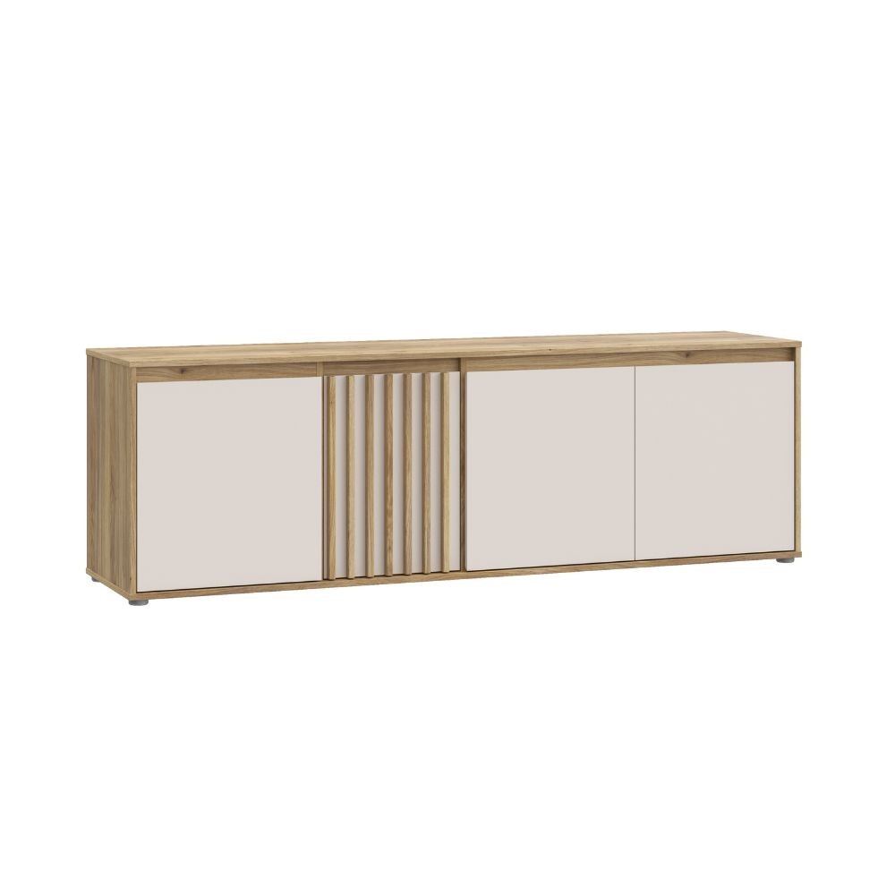 Porta tv Neutra 4 ante con dettaglio cannettato in rovere e cashmere