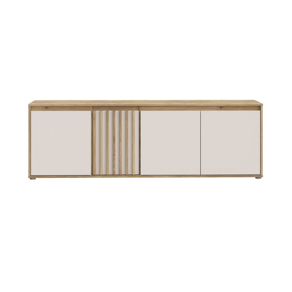 Porta tv Neutra 4 ante con dettaglio cannettato in rovere e cashmere