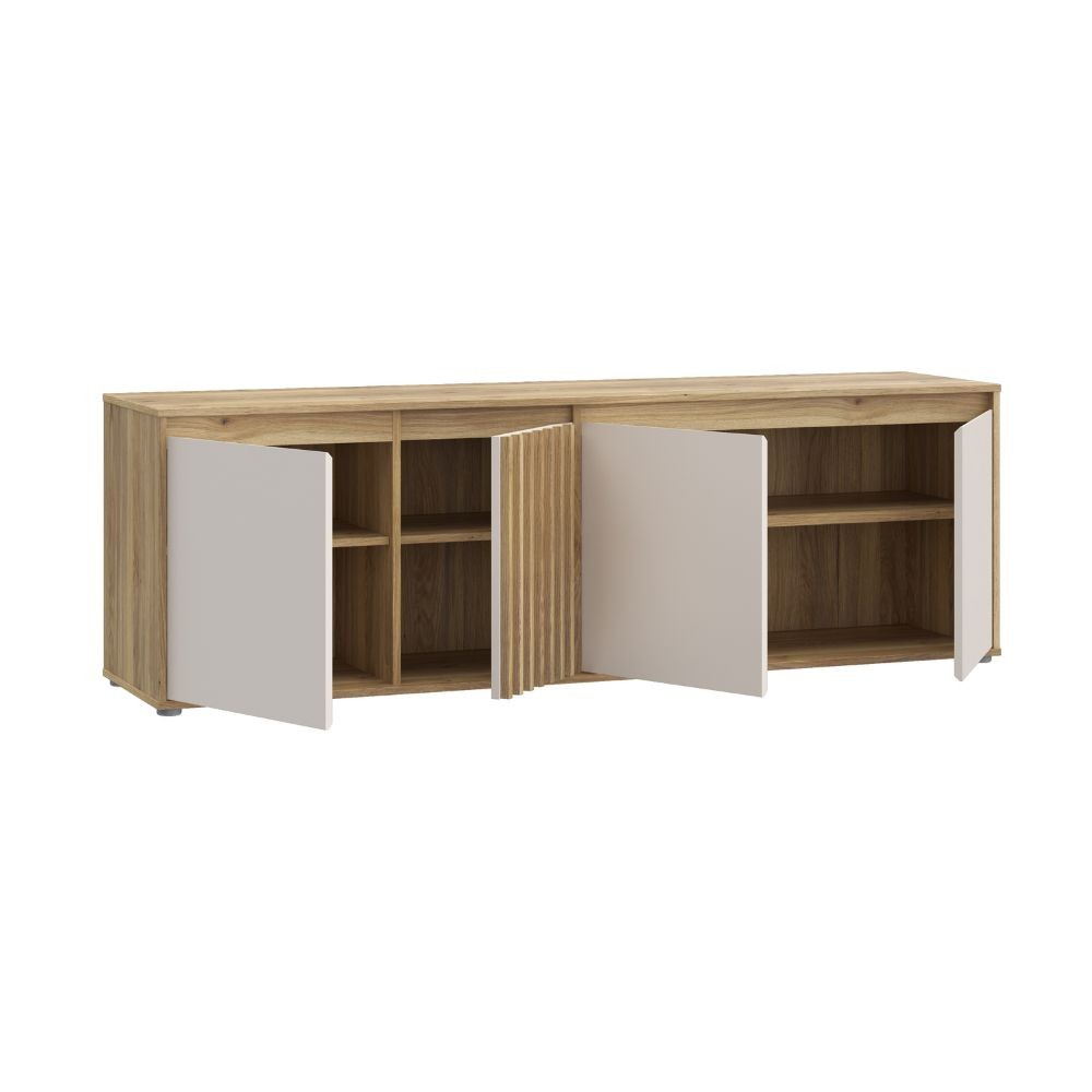 Porta tv Neutra 4 ante con dettaglio cannettato in rovere e cashmere