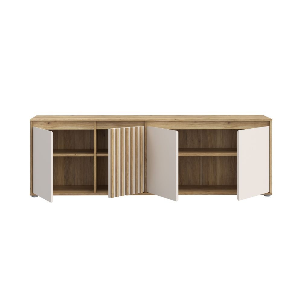 Porta tv Neutra 4 ante con dettaglio cannettato in rovere e cashmere