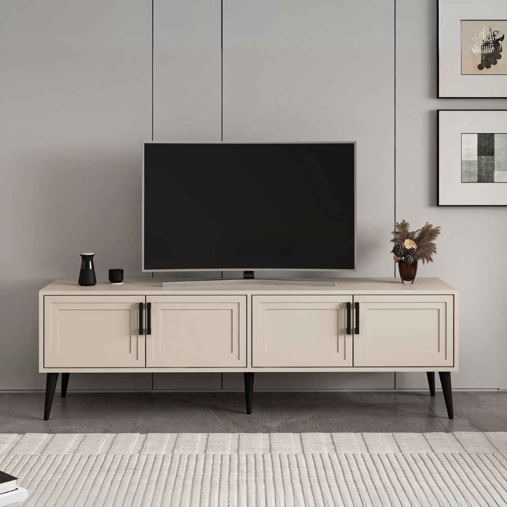 Porta tv Prime con 4 ante colore cashmere e maniglie e piedini neri