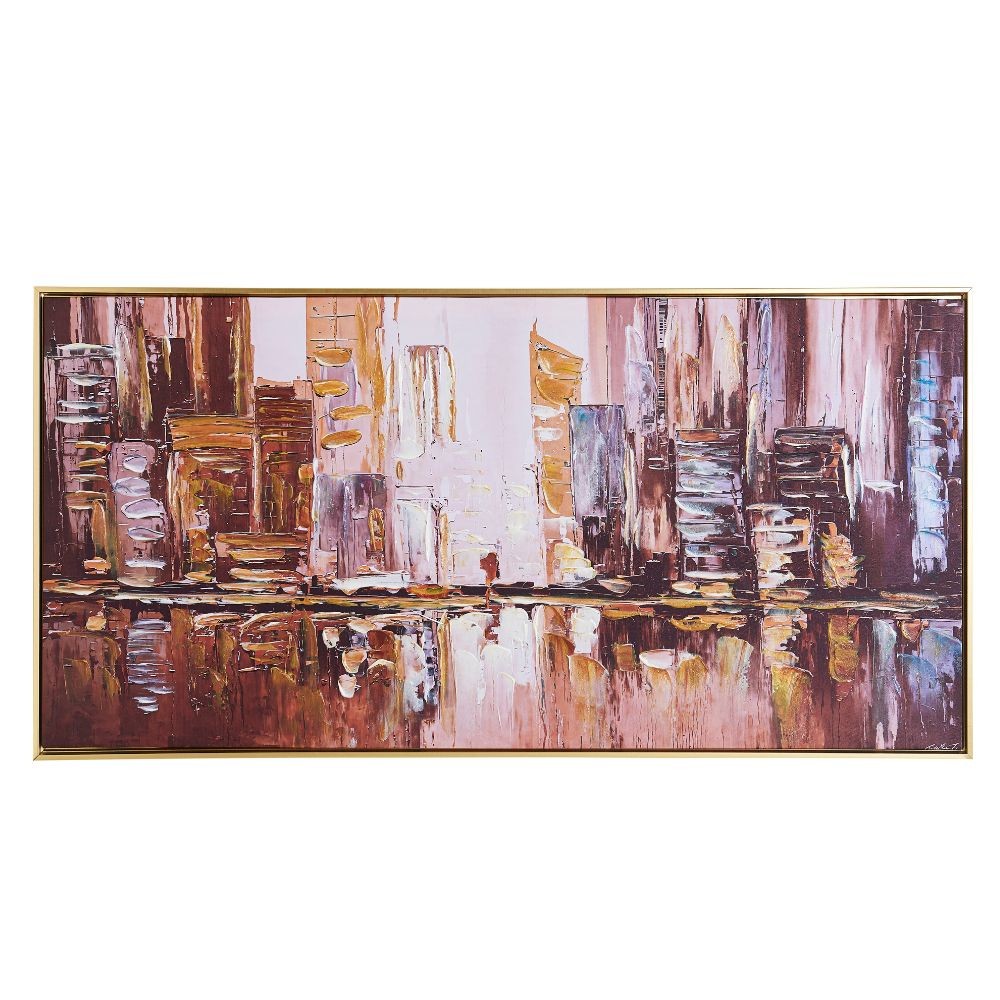 Quadro astratto cittÃ  su tela con cornice nera Quadro2