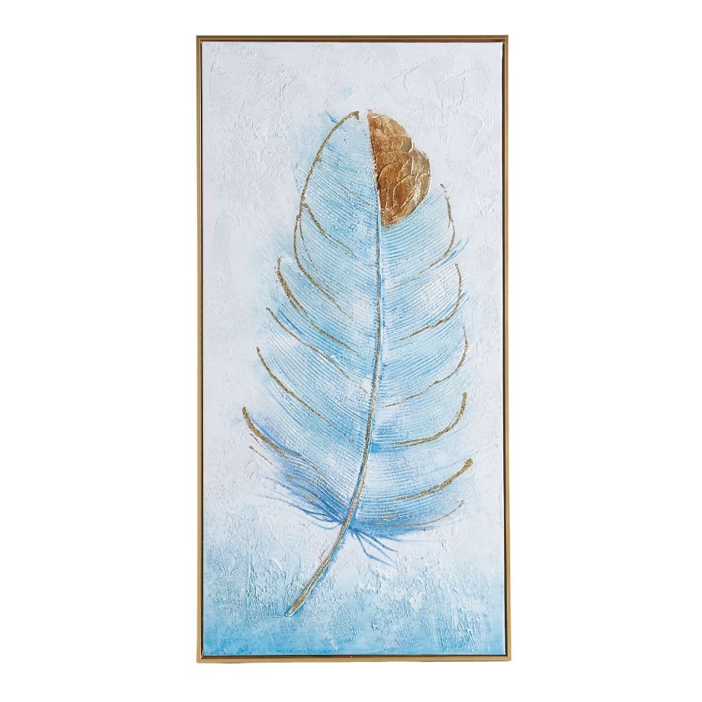 Quadro disegno piuma su tela e cornice oro Quadro5