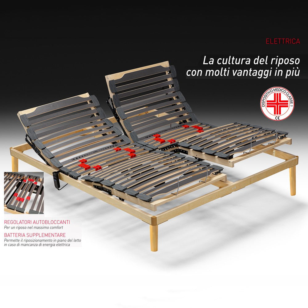 Rete elettrica matrimoniale Voltix 160x190 con doghe a regolazione autobloccante e piedini dispositivo medico