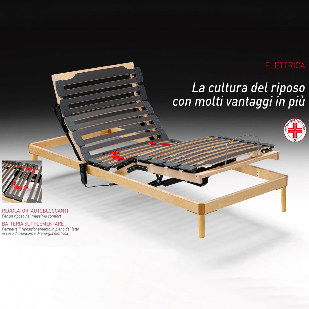 Rete elettrica singola Voltix 80x190 con doghe a regolazione autobloccante e piedini dispositivo medico