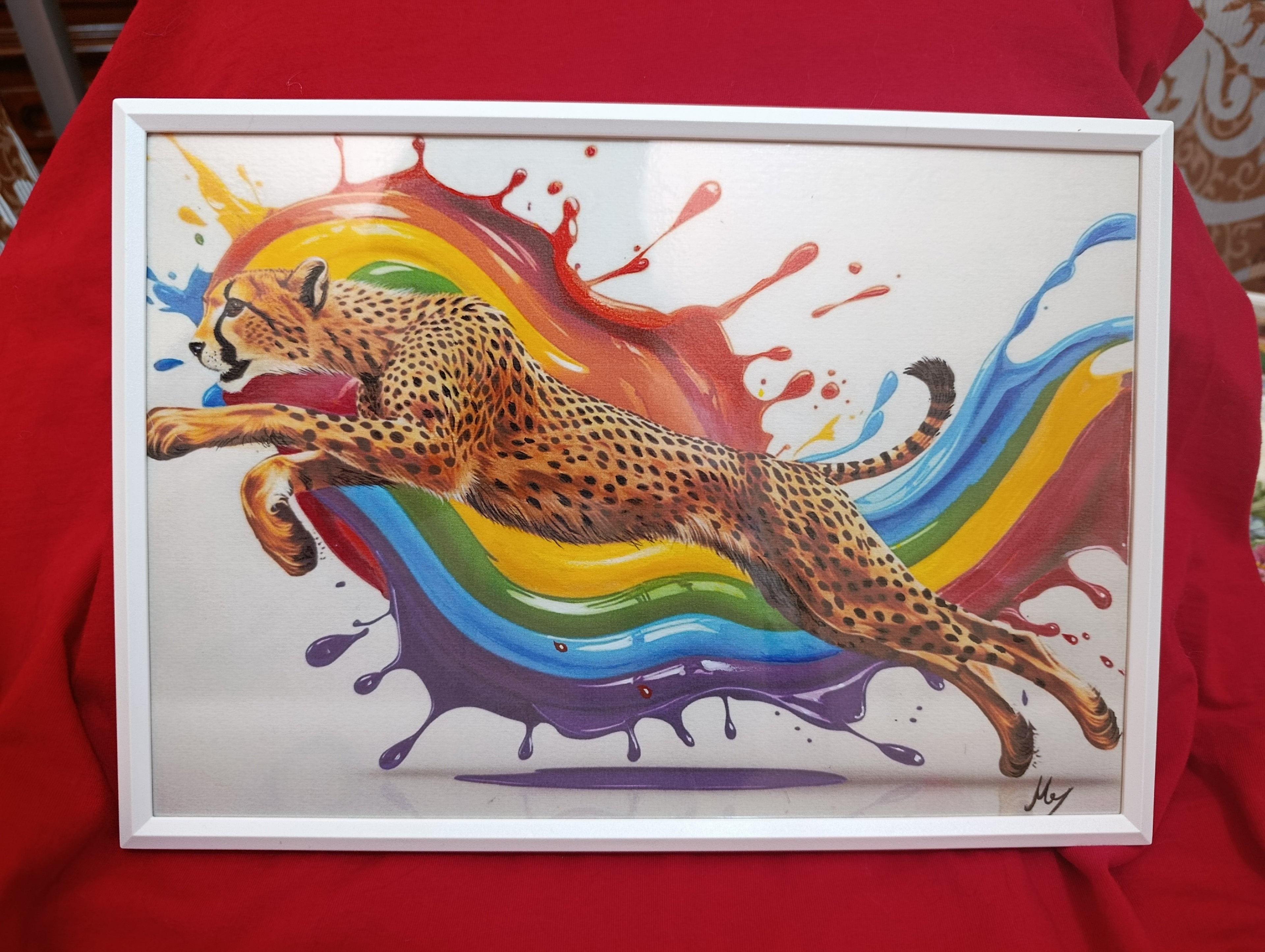 Ghepardo,stampa su carta ritoccata a a mano e plastificata , 20x30