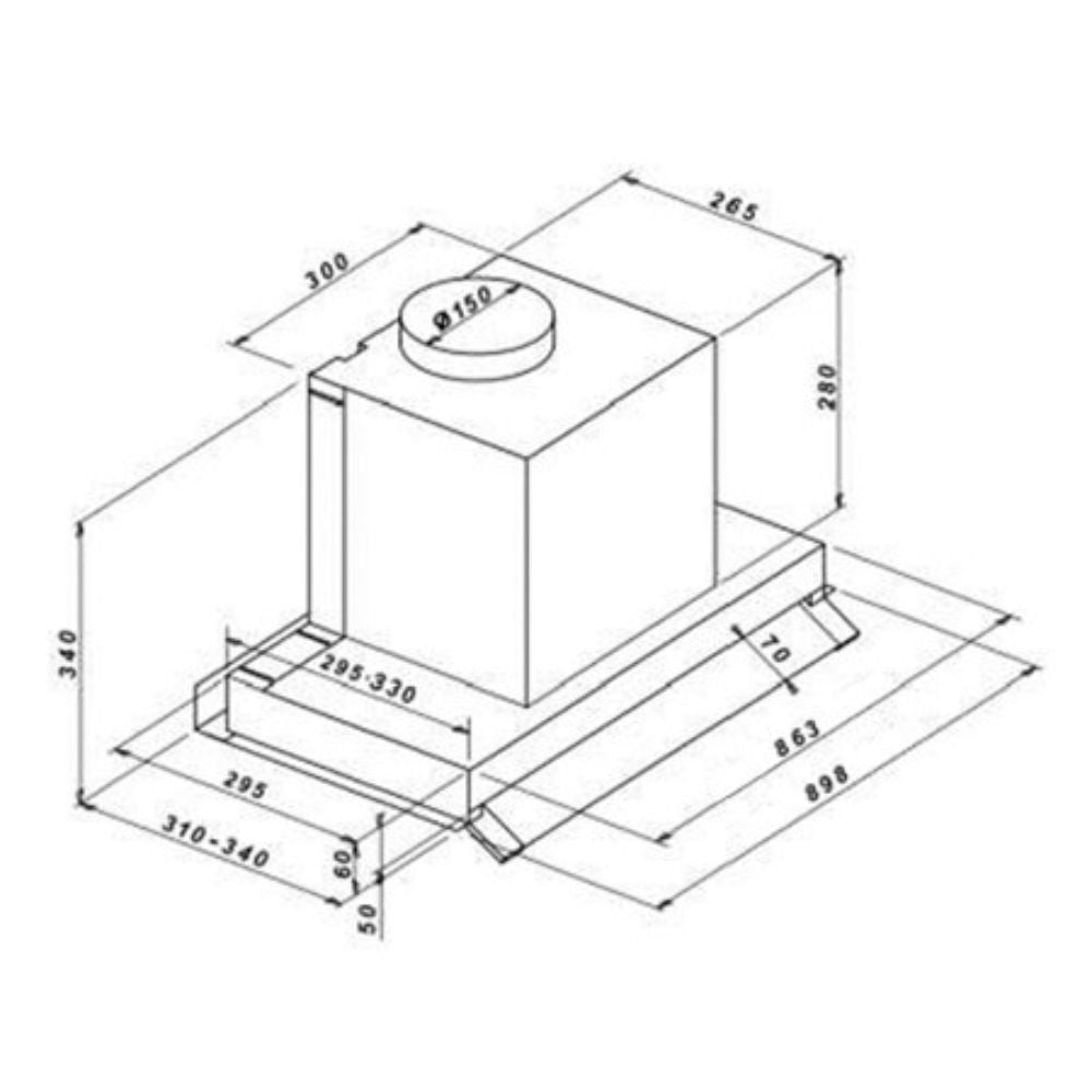 Samet Cappa sotto pensile potenza aspirante 550 m3/h Keller 90  inox