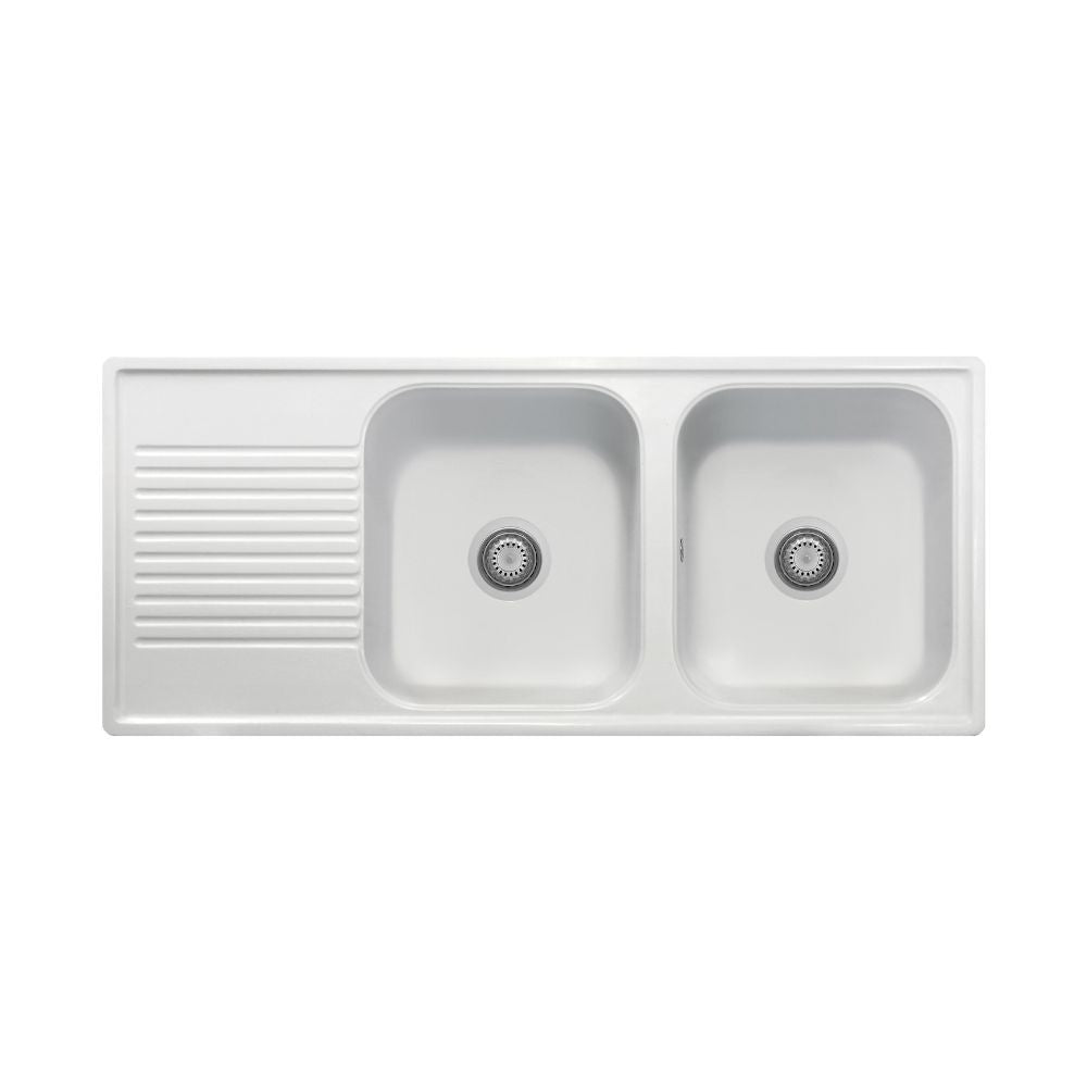 Samet Lavello 116x50 2 vasche Granitovero1162vsbip gocciolatoio bianco
