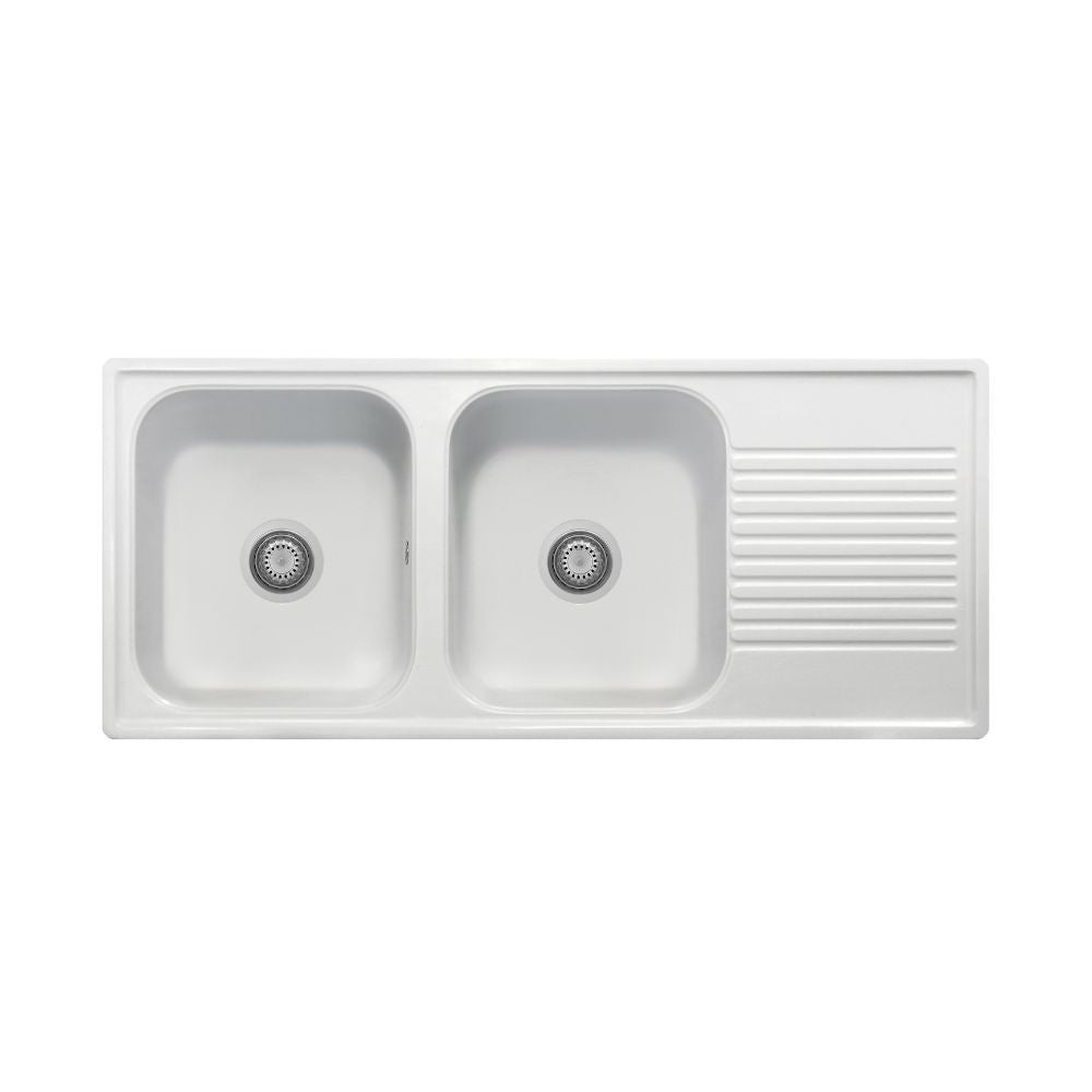 Samet Lavello 116x50 2 vasche Granitovero1162vsbip gocciolatoio bianco