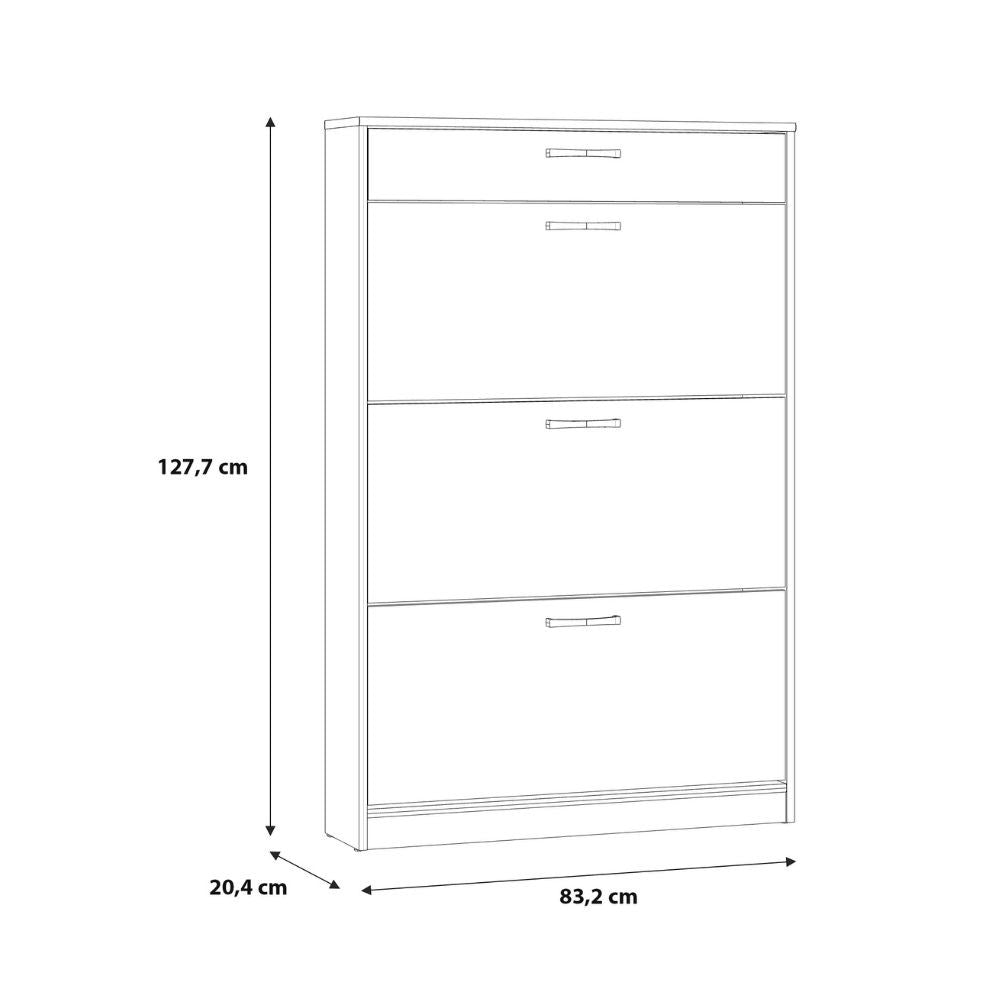 Scarpiera Cecilia con 3 scomparti ed un cassetto colore rovere 83.2x20.4xH 127.7 cm.