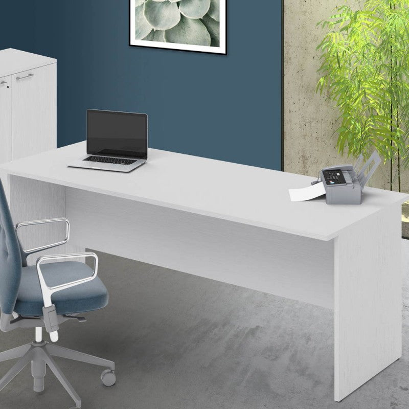 Scrivania 200x80x74H cm bianco frassinato ibisco