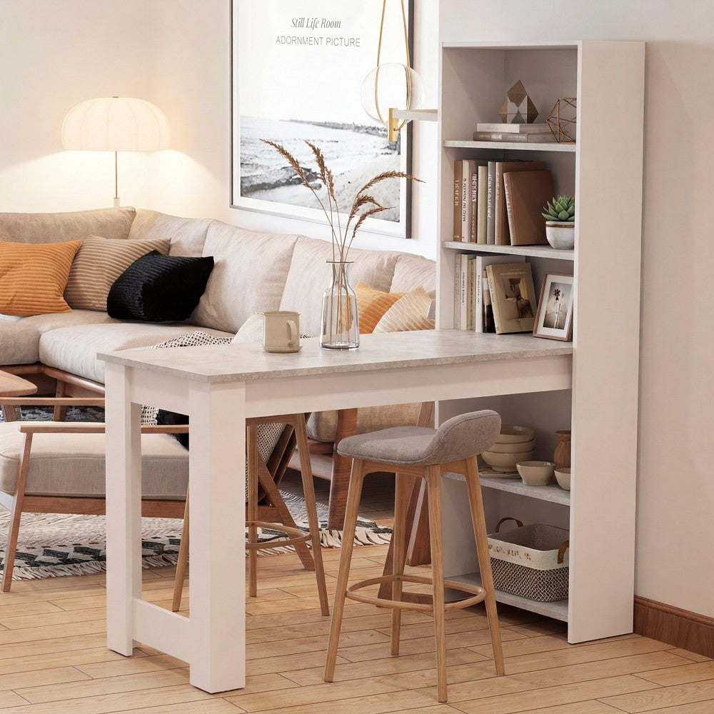 Scrivania compatta Mojo02 con libreria inclusa in bianco e piano cemento