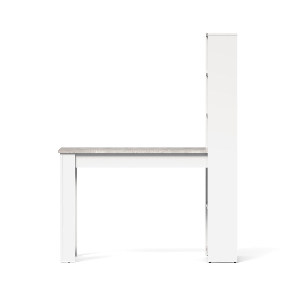 Scrivania compatta Mojo02 con libreria inclusa in bianco e piano cemento