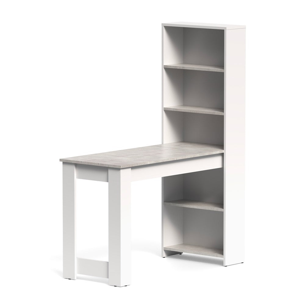 Scrivania compatta Mojo02 con libreria inclusa in bianco e piano cemento