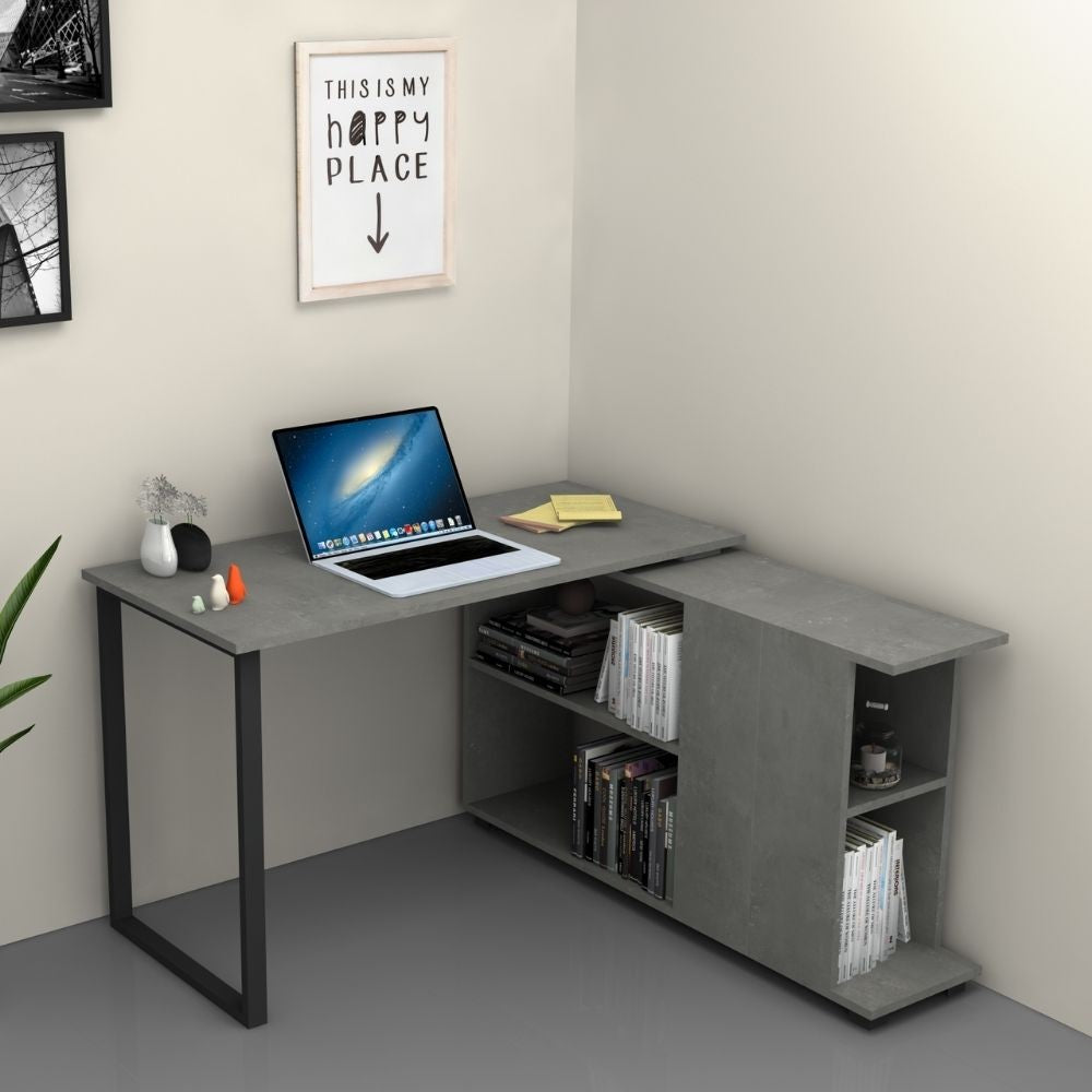 Scrivania con libreria Oslo cemento 120x60 cm