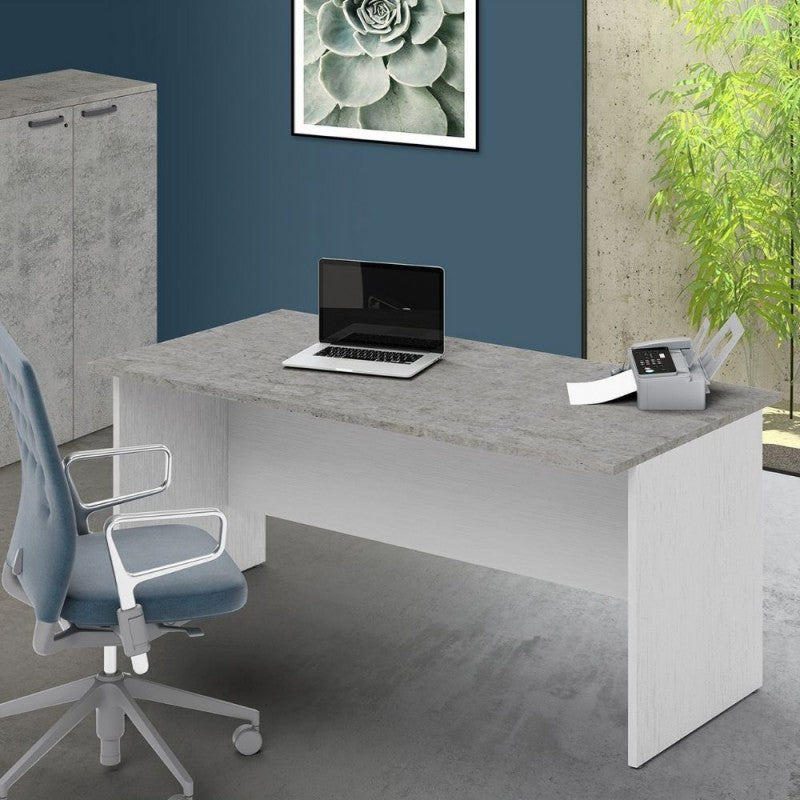 Scrivania Ibisco 200x80x74H cm cemento e bianco frassinato