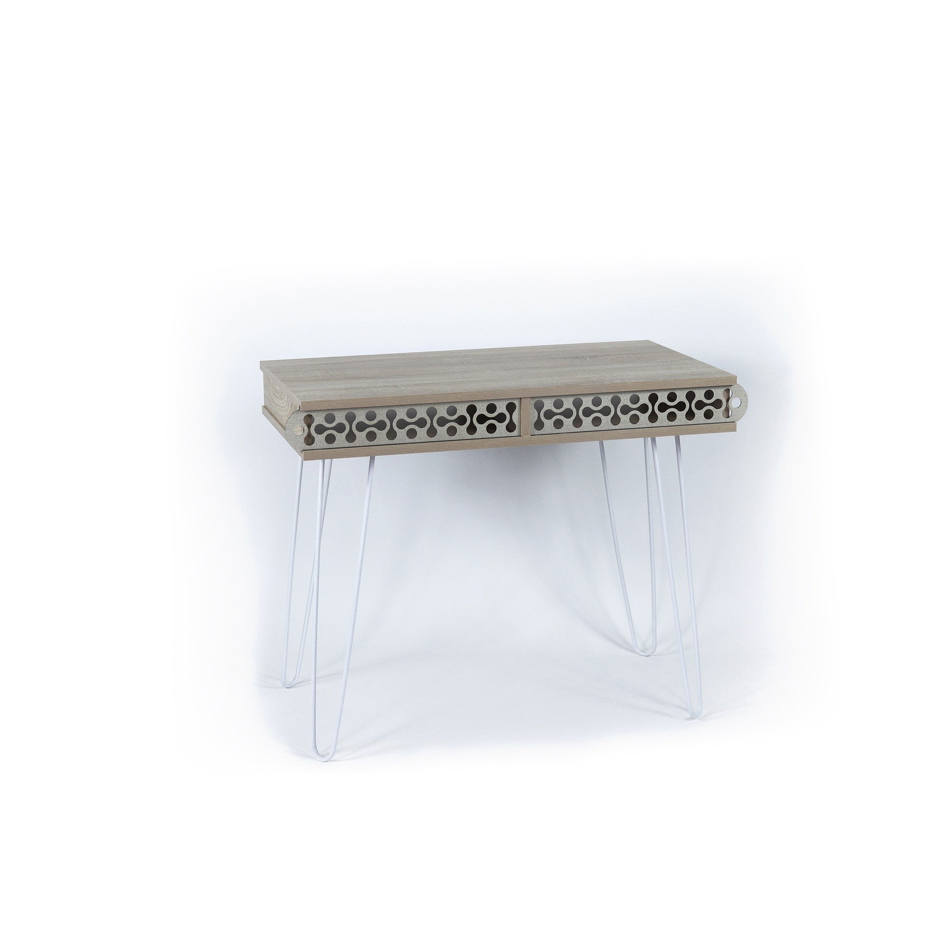 Scrivania Illia piedi in metallo bianco e piano rovere 96x51x75 HMT190642