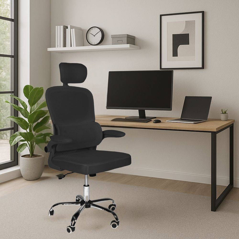 Sedia da ufficio ergonomica Vibes con tessuto a rete nero con base cromata