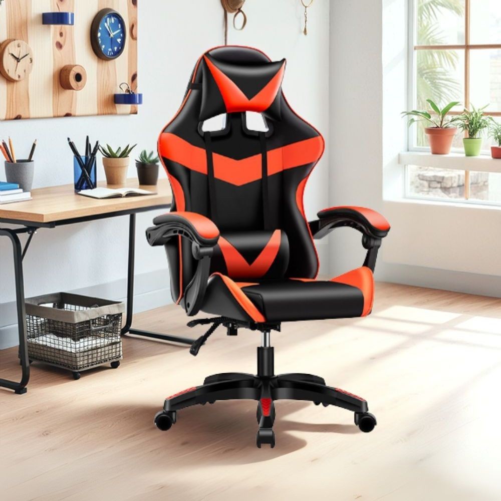 Sedia da ufficio Gaming con schienale alto e imbottitura in PVC colore nero con dettagli rosso