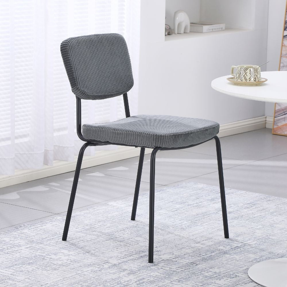 Sedia Juno in tessuto colore grigio scuro e struttura in metallo nero set 4 pezzi
