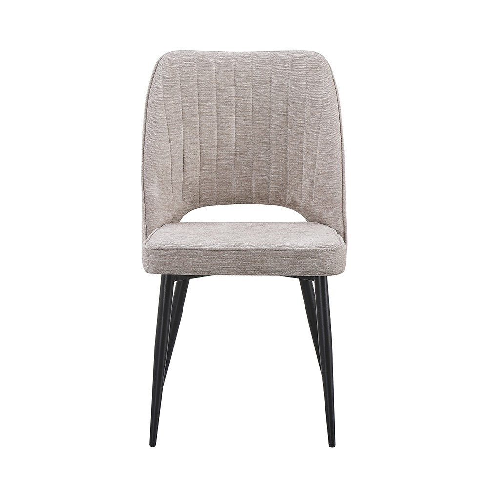 Sedia Naila con schienale con trama a righe verticali in tessuto beige e gambe in metallo nero set 4 pezzi