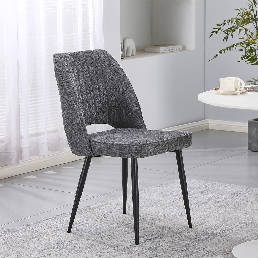 Sedia Naila con schienale con trama a righe verticali in tessuto grigio e gambe in metallo nero set 4 pezzi