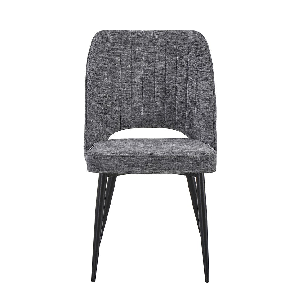 Sedia Naila con schienale con trama a righe verticali in tessuto grigio e gambe in metallo nero set 4 pezzi