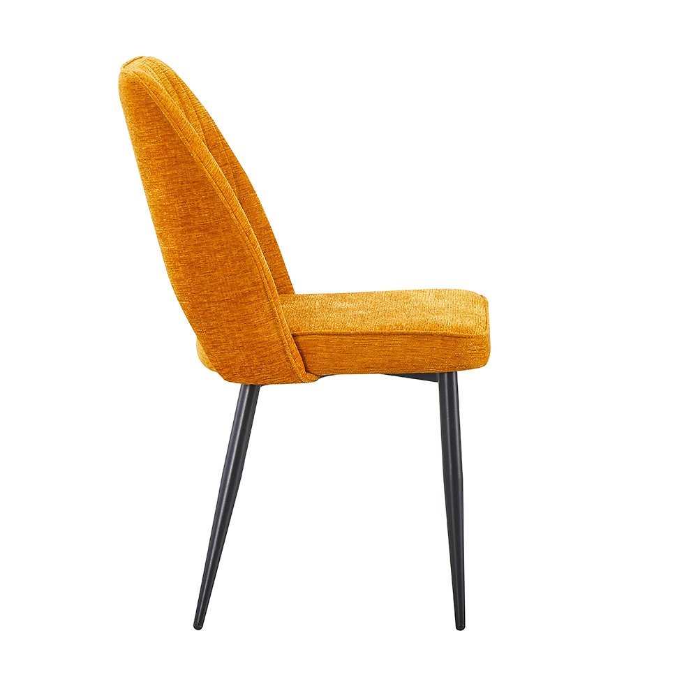 Sedia Naila con schienale con trama a righe verticali in tessuto senape e gambe in metallo nero set 4 pezzi