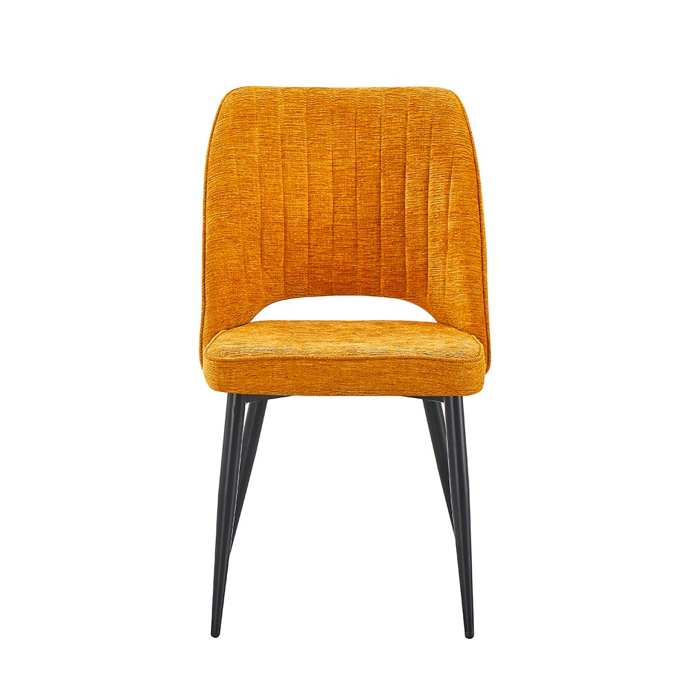 Sedia Naila con schienale con trama a righe verticali in tessuto senape e gambe in metallo nero set 4 pezzi