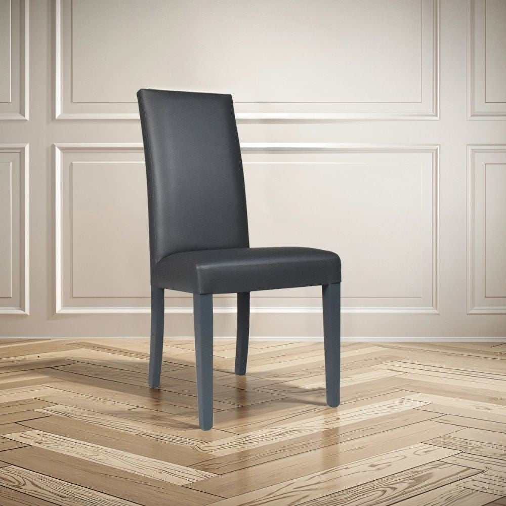 Sedia Nancy in ecopelle grigia antracite con gambe in tinta 2 pezzi