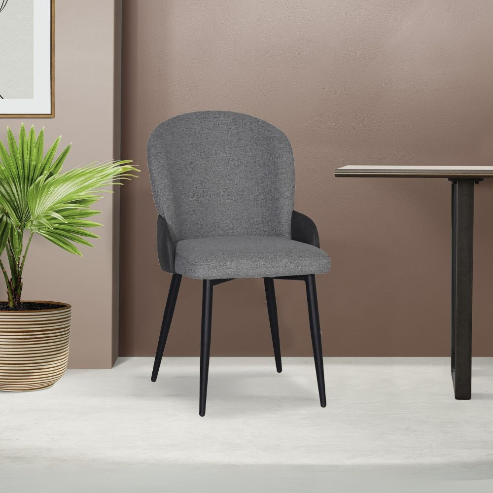 Sedia Simo in tessuto Nordic 16 grigio chiaro con dettaglio posteriore in nabuk Uras 10 antracite e gambe nere set 2 pezzi