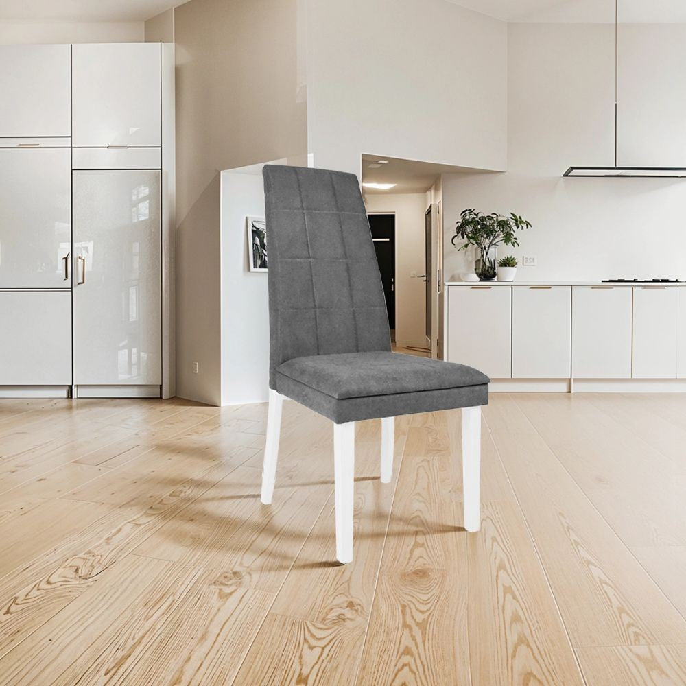 Sedia Tim in legno colore bianco e seduta in tessuto grigio set 2 pezzi
