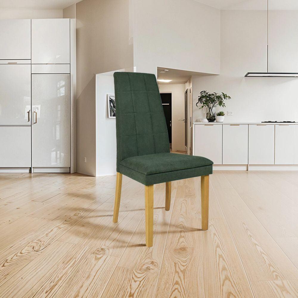 Sedia Tim in legno colore rovere e seduta in tessuto verde set 2 pezzi