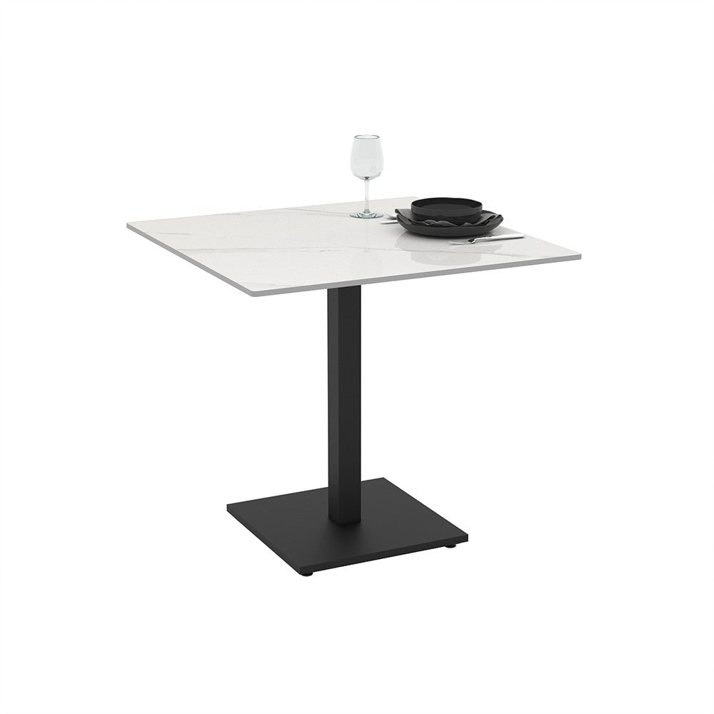 Set 2 tavoli Elora 80x80 con piano in ceramica effetto marmo bianco calacatta e gambe nere