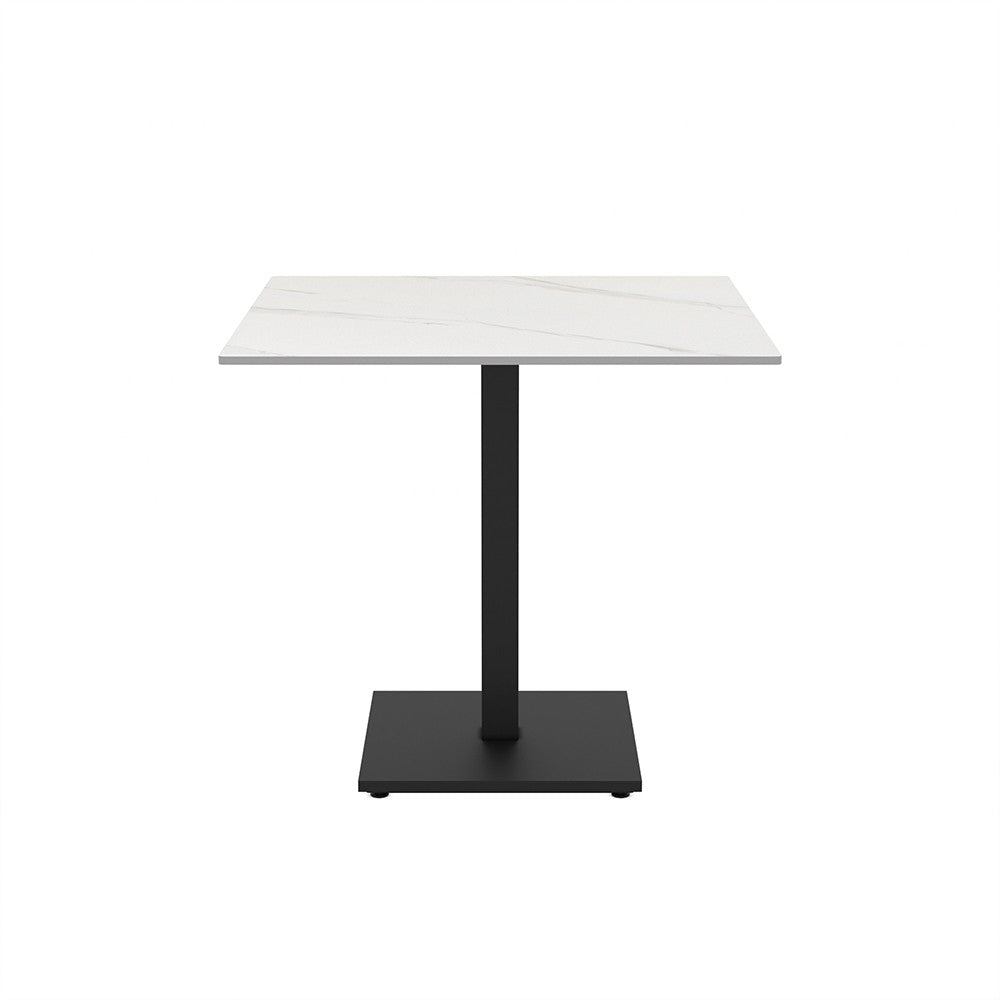 Set 2 tavoli Elora 80x80 con piano in ceramica effetto marmo bianco calacatta e gambe nere