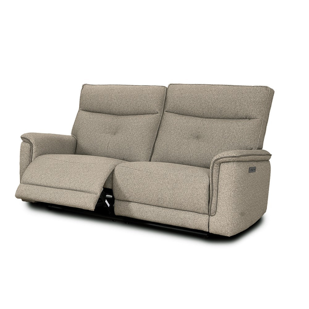 Set divani Elysio 2 e 3 posti e poltrona con recliner elettrici in tessuto G093 sabbia