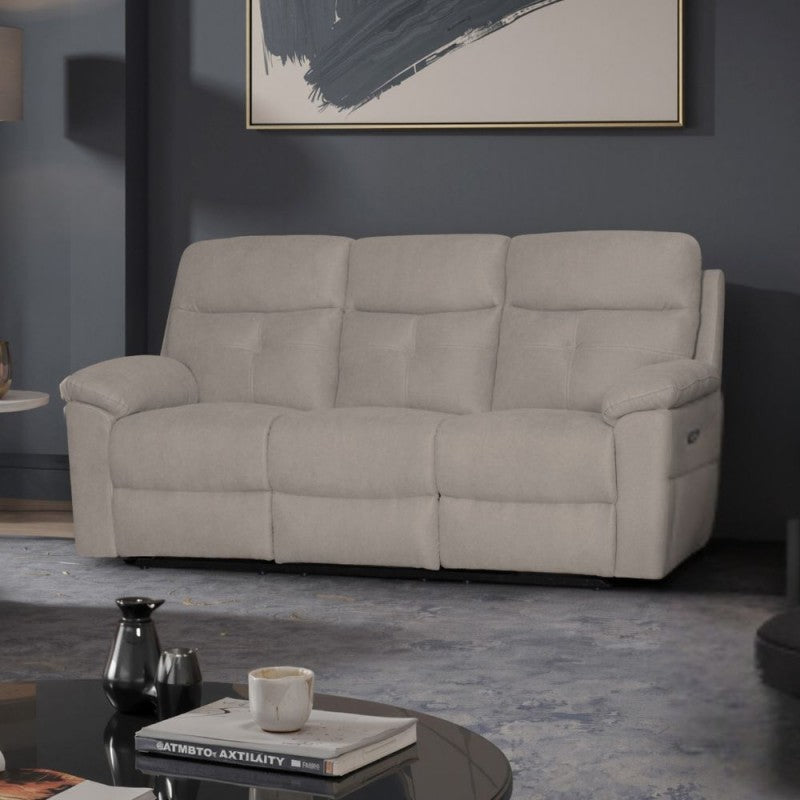 Set divani Kayde 2 e 3 posti recliner elettrici in tessuto Mia 103-05 beige
