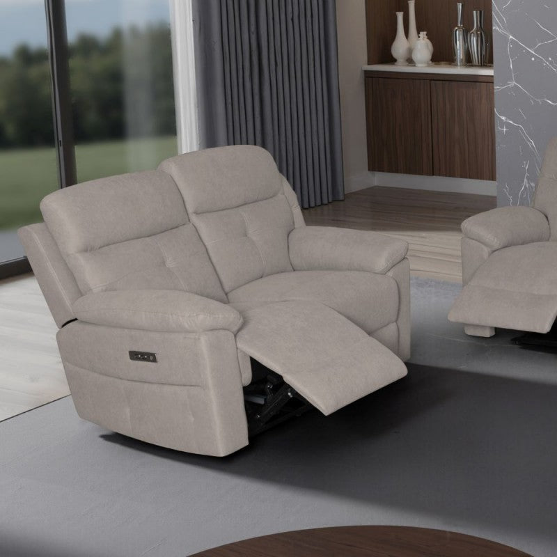 Set divani Kayde 2 e 3 posti recliner elettrici in tessuto Mia 103-05 beige