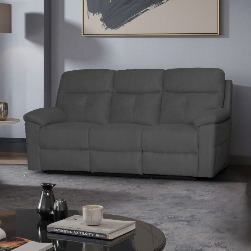 Set divani Kayde 2 e 3 posti recliner elettrici in tessuto Mia 103-27 grigio scuro