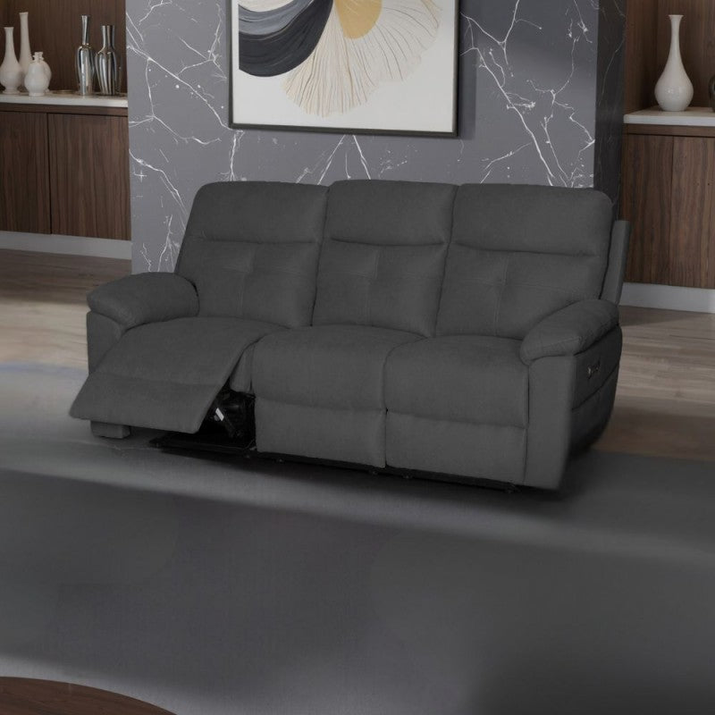Set divani Kayde 2 e 3 posti recliner elettrici in tessuto Mia 103-27 grigio scuro