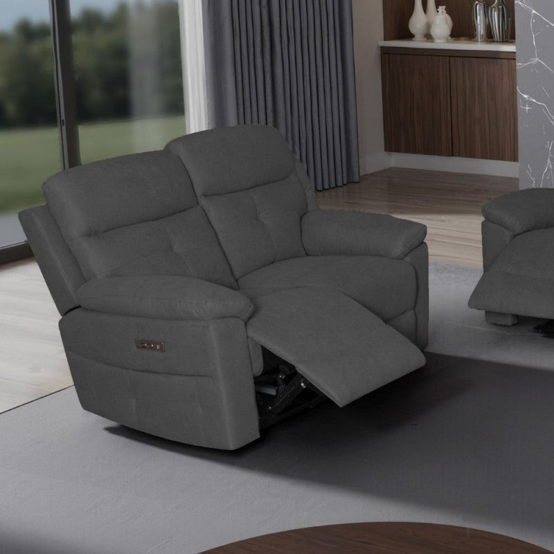 Set divani Kayde 2 e 3 posti recliner elettrici in tessuto Mia 103-27 grigio scuro