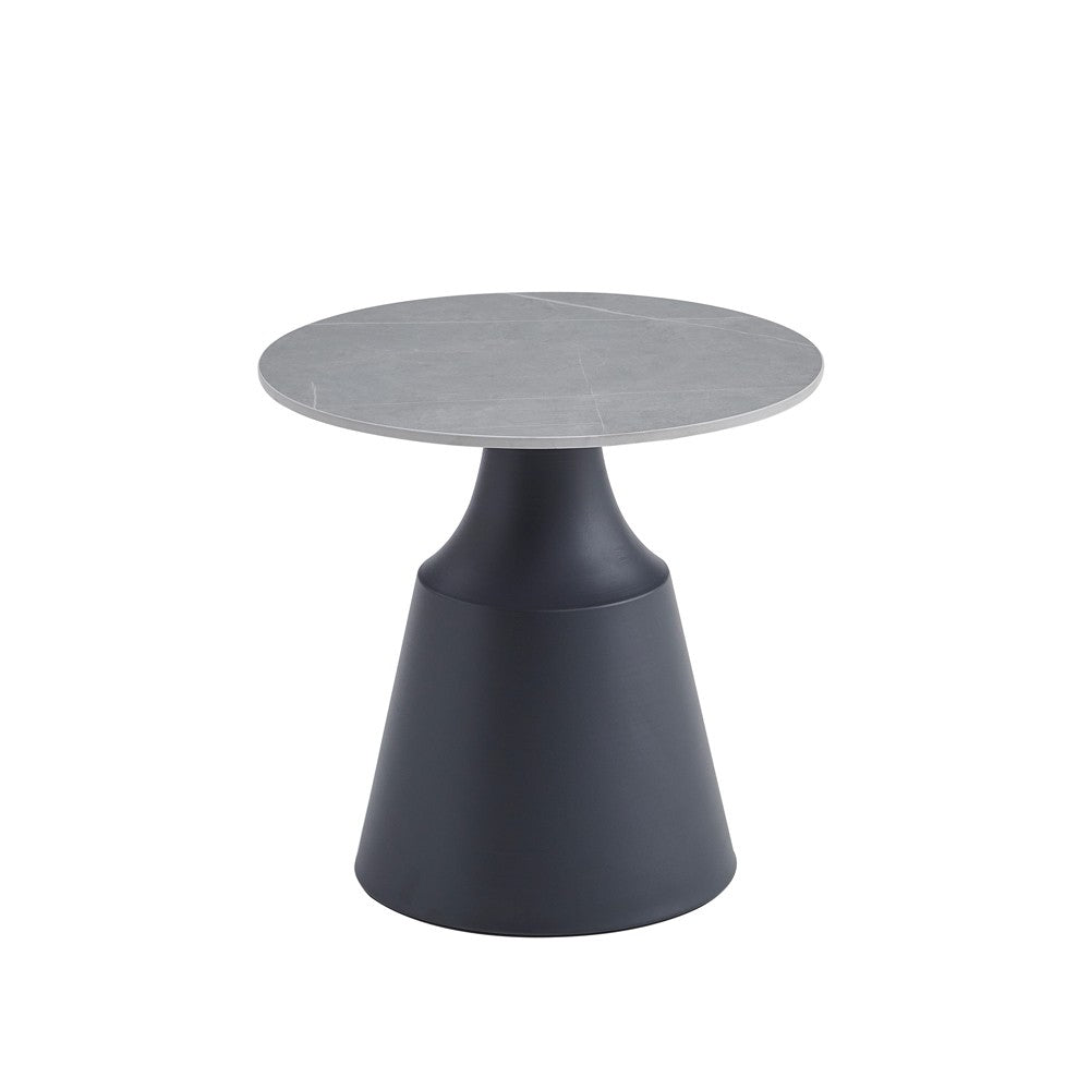 Set due tavolini da salotto rotondi Dual con piano grigio opaco e struttura in metallo nero
